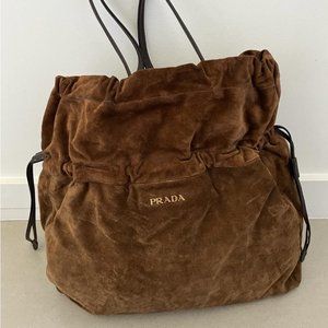 Prada Suede drawstring shoulder bag in brown